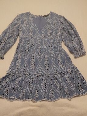 Boston Proper Light Blue Eyelet Dress Top